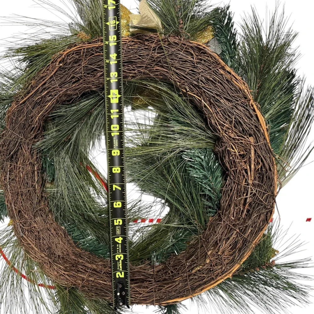 Christmas Wreath‎ Holiday Pine Cone Ornament Gold Silver Decor 15 Inch